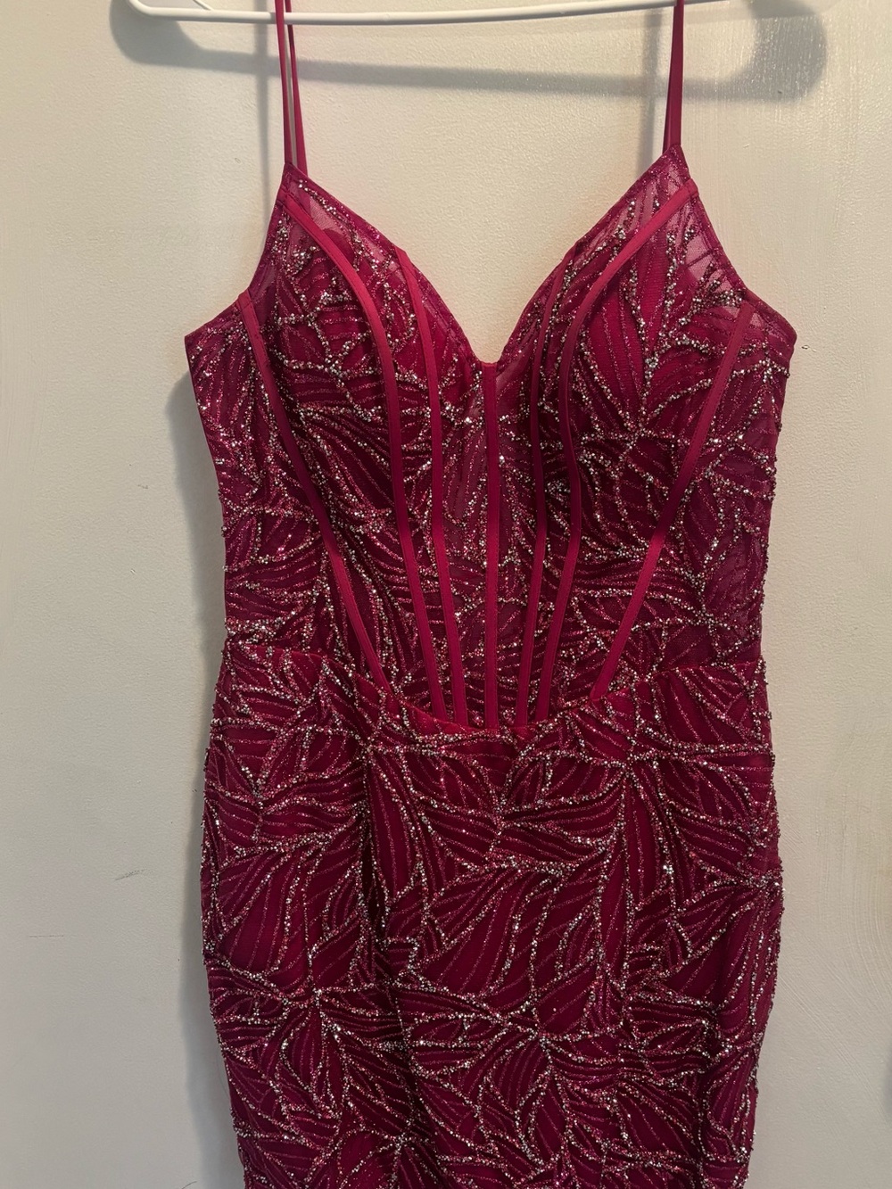 Alyce Paris Fuchsia Beaded Spaghetti Strap Mini Dress